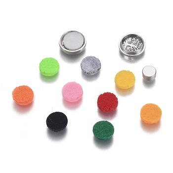 304 Stainless Steel Diffuser Locket Aromatherapy Essential Oil, with Perfume Pad, Perfume Button for Face Mask, Flat Round with Tree of Life, Mixed Color, 12x4.5mm