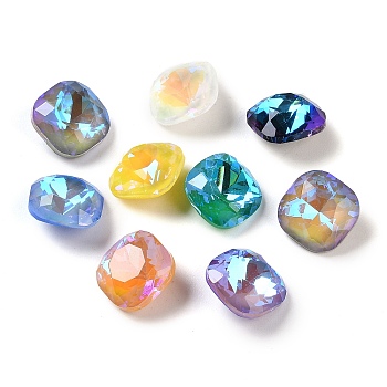 Glass Rhinestone Cabochons, Point Back, Faceted, Square, Mixed Color, 10x10x6mm