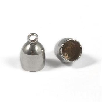 304 Stainless Steel Cord Ends, End Caps, Stainless Steel Color, 12x8mm, Hole: 2mm, Inner Diameter: 6.2mm