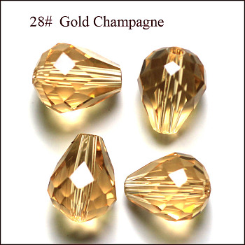Imitation Austrian Crystal Beads, Grade AAA, Faceted, Drop, Gold, 10x12mm, Hole: 0.9~1.5mm