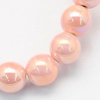 Handmade Porcelain Round Beads, AB Color Plated, Misty Rose, 11mm, Hole: 2mm