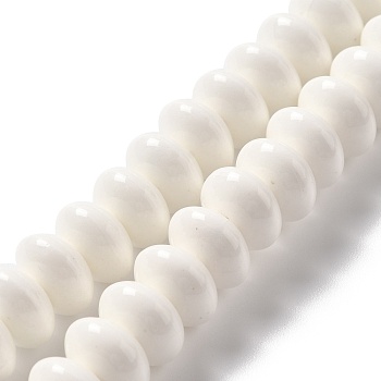 Handmade Pearlized Porcelain Beads, Flat Round, White, 12x7mm, Hole: 1.6mm, about 45pcs/strand, 12.40''(31.5cm)