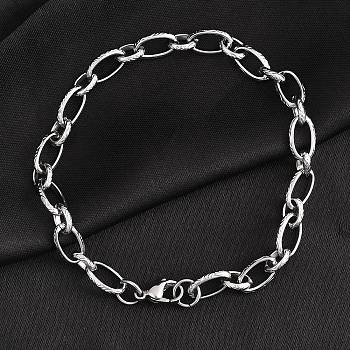 Tarnish Resistant Fashionable 304 Stainless Steel Engraved Vine Mother-son Chain Bracelets, with Lobster Claw Clasps, Stainless Steel Color, 8-5/8 inch(220mm), 7mm