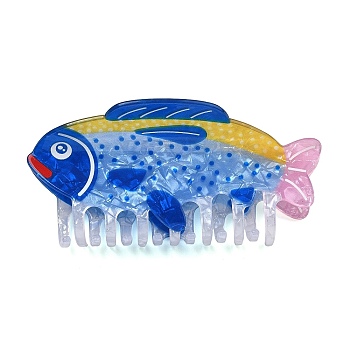 PVC Plastic Claw Hair Clips for Women Girl, Fish, Blue, 54x120x63.5mm
