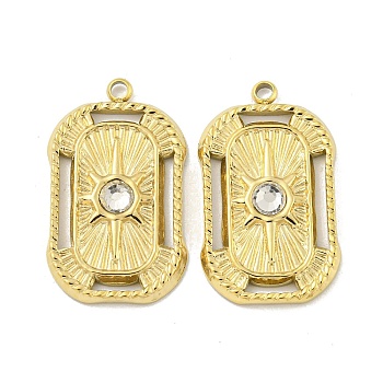 304 Stainless Steel Rhinestone Pendants, Rectangle with Sun Charm, Real 14K Gold Plated, 21.5x12.5x3mm, Hole: 1.4mm