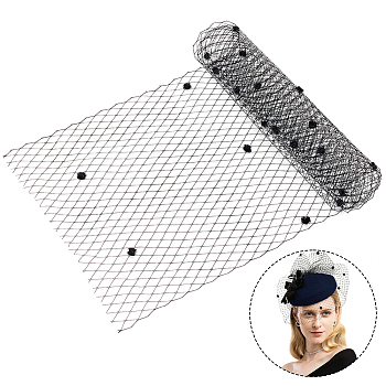 1M Polyester Mesh Fabric, for DIY Bride Veils Hats Fascinators, Black, 25cm