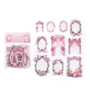 20Pcs 10Styles Flowers and Mirrors Paper Scrapbook Stickers, for DIY Album Scrapbook, Diary Decoration, Pink, 50~88x37.5~70x0.1mm