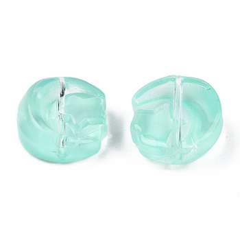 Transparent Spray Painted Glass Beads, Moon with Star, Turquoise, 14x12.5x5mm, Hole: 1mm