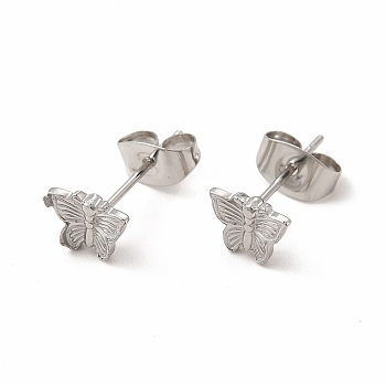 304 Stainless Steel Butterfly Stud Earrings for Women, Stainless Steel Color, 6x7mm, Pin: 0.7mm