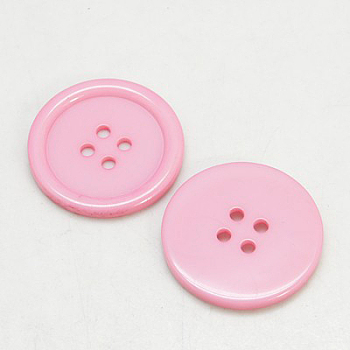 Resin Buttons, Dyed, Flat Round, Pink, 15x2.5mm, Hole: 2mm, 395pcs/bag