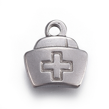 304 Stainless Steel Charms, Nurse Cap, Stainless Steel Color, 13x12x3mm, Hole: 2mm