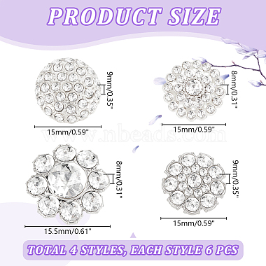 24Pcs 4 Styles 1-Hole Alloy Rhinestone Shank Buttons(BUTT-GA0001-18)-2