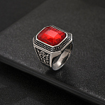 316 Stainless Steel Pave Cubic Zirconia Statement Finger Rings for Men, Square, Stainless Steel Color, Red, Inner Diameter: 19mm~20mm(EZ2638-3)