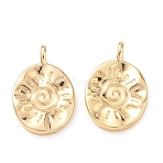 Brass Pendants, Oval with Sun Charms, Real 18K Gold Plated, 23.5x15x3mm, Hole: 4x3mm(KK-K351-70G)
