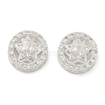 Brass Pave Cubic Zirconia Multi-Strands Links, Flat Round with Star, 925 Sterling Silver Plated, Clear, 13x8mm, Hole: 1.6mm(KK-B172-07S-03)