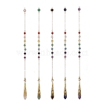 Mixed Gemstone Pointed Dowsing Pendulums, with Brass Findings & Chakra 201 Stainless Steel Pendants, Faceted Bullet, 276mm, Hole: 2.5mm(PALLOY-JF02047)