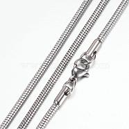 304 Stainless Steel Snake Chain Necklaces, with Lobster Claw Clasps, Stainless Steel Color, 19.8 inch(50.5cm), 2.3mm(STAS-G083-26P)