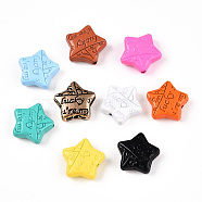 Spray Painted Alloy Beads, Star with Word Lucky, Mixed Color, 14x15x5.5mm, Hole: 1.2~1.6mm(FIND-N005-60)