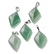 Natural Green Aventurine Pendants, with Platinum Tone Brass Findings, Rhombus Charm, 28~29x17~18x5.5~6mm, Hole: 4x7mm(G-C066-03F)