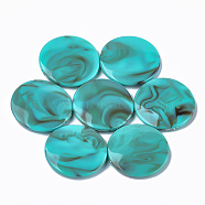 Acrylic Beads, Imitation Gemstone Style, Flat Round, Dark Turquoise, 32x6mm, Hole: 1.6mm(X-OACR-T008-01G)