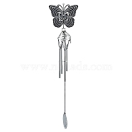 Butterfly Stainless Steel Wind Spinners, with Metal Tube, for Outside Yard and Garden Decoration, Stainless Steel Color, 570mm(PW-WG39737-01)