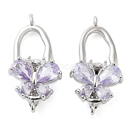 Brass Micro Pave Clear Cubic Zirconia Fold Over Clasps, Butterfly, Violet, Platinum, 25.5x12.5x8mm, Hole: 1.2mm(KK-U028-18P)