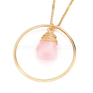 Teardrop Glass Beads Pendant Necklaces, with Golden Plated Brass Figaro Chains and Lobster Claw Clasps, Pink, 20 inch(50.7cm)(NJEW-JN03205-01)