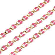 Ion Plating(IP) 304 Stainless Steel Link Chains, with Enamel, with Spool, Polished, Soldered, Real 18K Gold Plated, Deep Pink, 6.8x3.3x1.3mm, about 32.81 Feet(10m)/Roll(CHS-M006-03G-06)