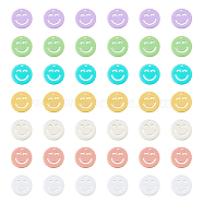 42Pcs 7 Colors Opaque Acrylic Pendants, Flat Round with Smiling Face Charms, Mixed Color, 19.5x2mm, Hole: 1.4mm, 6pcs/color(OACR-HY0001-12)