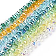Electroplate Transparent Glass Beads Strands, AB Color Plated, Faceted, Rondelle, Mixed Color, 7.5~8x4.5mm, Hole: 1.2mm, about 80pcs/strand, 22.05''(56cm)(EGLA-H101-03)
