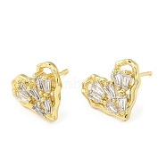 Cubic Zirconia Heart Stud Earrings, Brass Earrings for Women, Real 18K Gold Plated, 11x13mm(X-EJEW-G353-03G)