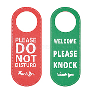 PU Leather Please Do Not Disturb Double Sided Notice Hanger Sign, Welcome Please Knock on Back, Ideal for Office Home Clinic Dorm Online Class and Meeting, Red & Green, 225x83x2.5mm, Hole: 60mm(AJEW-WH0277-91)