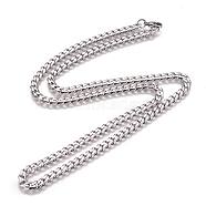 304 Stainless Steel Cuban Link Chain Necklaces, with Lobster Claw Clasps, Stainless Steel Color, 23.4 inch(59.5cm), 5mm(NJEW-L159-02B-P)