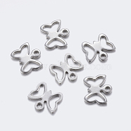 304 Stainless Steel Charms, Cut-Out, Butterfly, Stainless Steel Color, 9x10x1mm, Hole: 1.2~1.4mm(X-STAS-F159-34P)