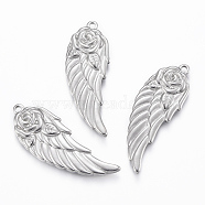 304 Stainless Steel Pendants, Wing, Stainless Steel Color, 37x13.5x2.5mm, Hole: 1.5mm(STAS-H416-62P)