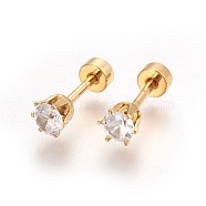 304 Stainless Steel Earlobe Plugs, Screw Back Earrings, with Rhinestone, Crystal, Golden, 13mm, Rhinestone: 4.5x4mm, Pin: 1mm(STAS-I113-29G)