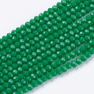 Opaque Solid Color Glass Bead Strands, Imitation Jade, Faceted, Rondelle, Green, 3x2mm, Hole: 0.8mm, about 185~190pcs/strand, 14.9~17.3 inch(38~44cm)(GLAA-F076-A01)