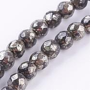 Natural Pyrite Beads Strands, Round, Faceted, 6mm, Hole: 1mm, about 33pcs/strand, 8 inch(G-P303-02-6mm-8)