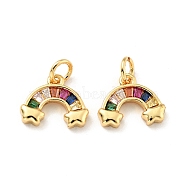 Eco-friendly Brass Micro Pave Colorful Cubic Zirconia Pendants, with Jump Ring, Cadmium Free & Lead Free, Rainbow with Star, Real 18K Gold Plated, 10.5x12.5x2.5mm, Hole: 3.2mm(KK-D080-26G)