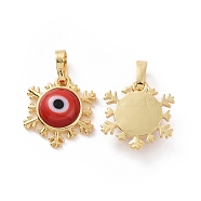 Handmade Evil Eye Lampwork Pendants, with Real 18K Gold Plated Tone Brass Findings, Snowflake Charm, Red, 15x16x4mm, Hole: 4x6.5mm(ZIRC-F136-04G-03)
