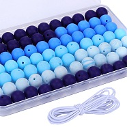 80Pcs 4 Style Round Silicone Focal Beads, Chewing Beads For Teethers, DIY Nursing Necklaces Making, with 2M Core Spun Elastic Cord, Mixed Color, 15mm, Hole: 2mm, 20pcs/style(SIL-SZ0001-22B)
