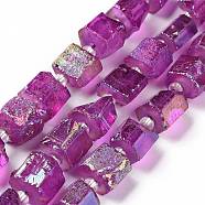 Electroplated Natural Quartz Beads Strands, Hexagon Prism, Irregular Shape, Dark Orchid, 8~13x10~14x6~11mm, Hole: 1mm, about 15~16pcs/strand, 7.8~8 inch(20~20.5cm)(G-G767-02-07)
