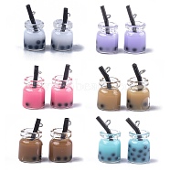 Glass Bottle Pendants, with Resin Inside and Iron Findings, Imitation Bubble Tea/Boba Milk Tea, Mixed Color, 20~25x11~14x11mm, Hole: 1.8mm(X-CRES-S359-01)