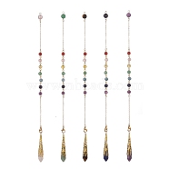 Mixed Gemstone Pointed Dowsing Pendulums, with Brass Findings & Chakra 201 Stainless Steel Pendants, Faceted Bullet, 276mm, Hole: 2.5mm(PALLOY-JF02047)