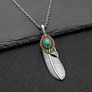 Stainless Steel Pendant Necklaces, Feather, Antique Silver, 23.62 inch(60cm)(QC2875-1)