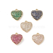 Rack Plating Brass Micro Pave Cubic Zirconia Charms, Heart Charm, Cadmium Free & Lead Free, Long-Lasting Plated, Mixed Color, Real 18K Gold Plated, 11x12x4mm, Hole: 1mm(KK-C019-03G)