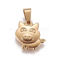 304 Stainless Steel Charms, Cartoon Piggy Charms, Golden, 15.5x15x2.7mm, Hole: 7x3.5mm(STAS-L222-21G)