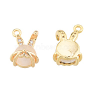 Brass Micro Pave Clear Cubic Zirconia Charms, with Glass, Nickel Free, Rabbit, Real 18K Gold Plated, 11x7.5x6mm, Hole: 1mm(KK-N231-389)