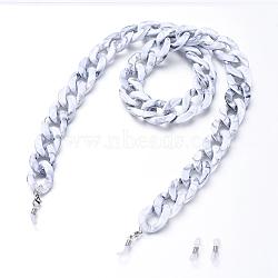 Eyeglasses Chains, Neck Strap for Eyeglasses, with Acrylic Curb Chains, 304 Stainless Steel Lobster Claw Clasps and  Rubber Loop Ends, WhiteSmoke, 30.7 inch(78cm)(AJEW-EH00021-06)
