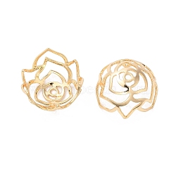 Brass Bead Caps, Multi-Petal Flower, Rose, Real 18K Gold Plated, 16x9mm, Hole: 1.4mm(KK-G465-32G)